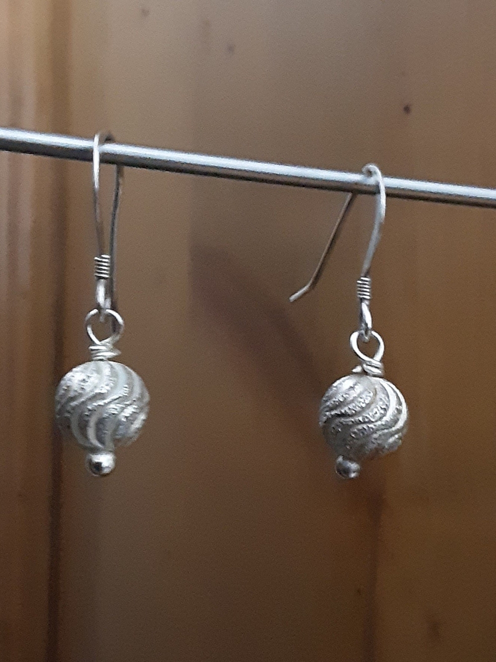 Sterling Silver Textured Globes Drop Earrings - Vintage Elegance
